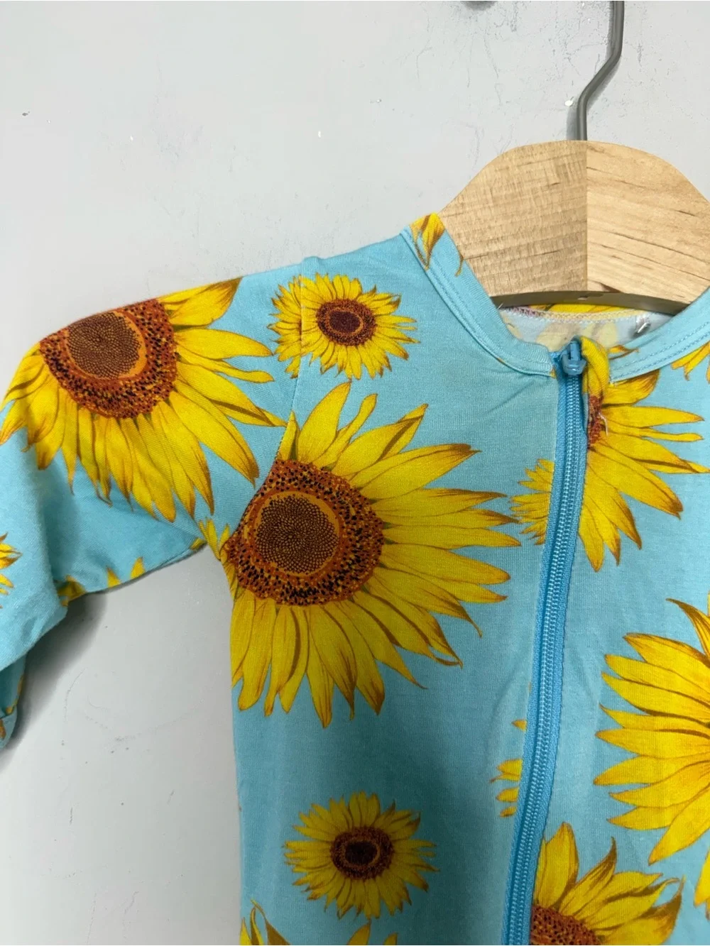 $14 ADD ON bestaroo bamboo sunflowers blue romper onesie 3-6M little‎ sleepies